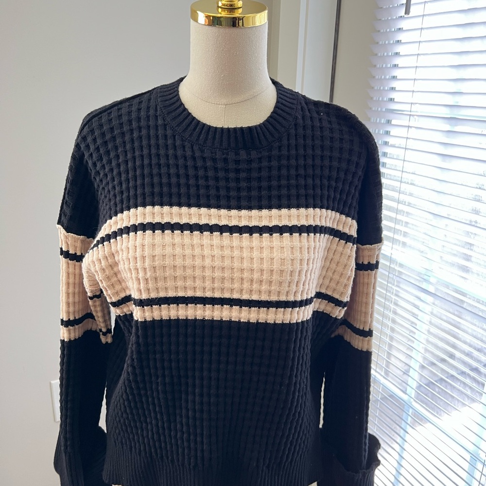 Black and Cream Striped Women's Sweater - Picture 2 of 7